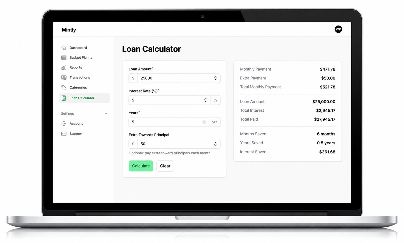 Mintly Loan calculator